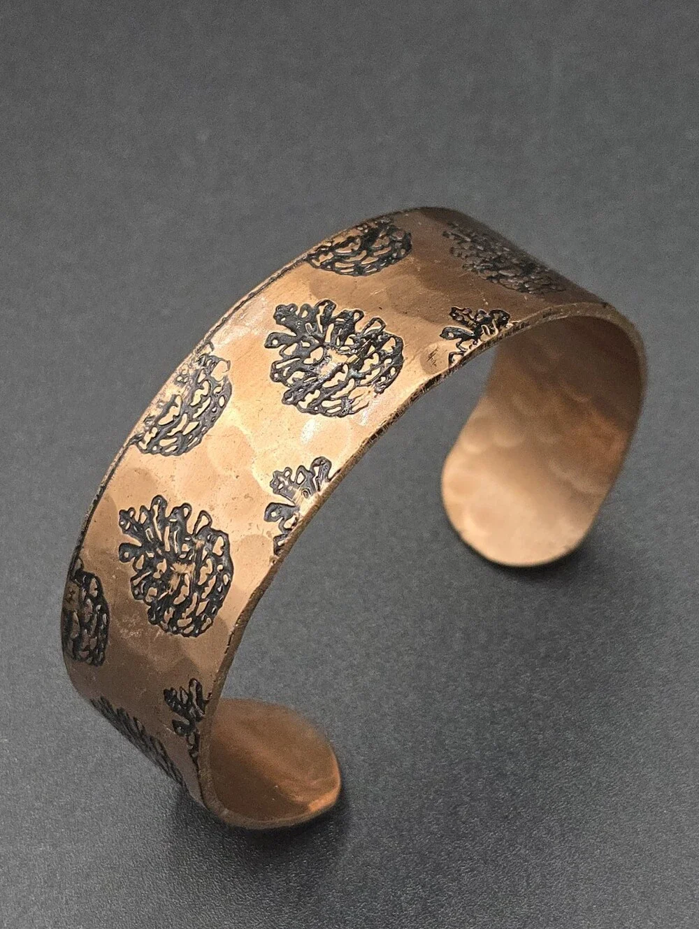 Hammered Etched Copper Cuff Bracelet